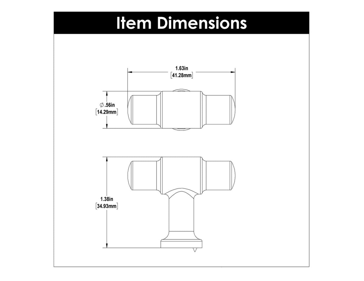 Dimensions of a Matte Black 1-5/8" Knob Cabinet Pull from Hickory Hardware's Piper Collection H077850-MB