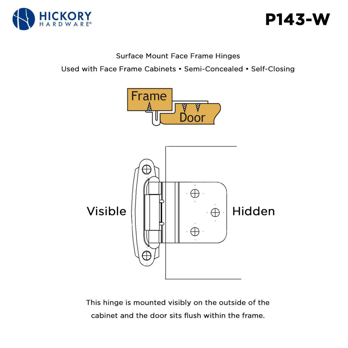 White Self Closing Face Mount 3/8" Inset Cabinet Hinge from Hickory Hardware Part Number P143-W