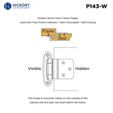 White Self Closing Face Mount 3/8" Inset Cabinet Hinge from Hickory Hardware Part Number P143-W