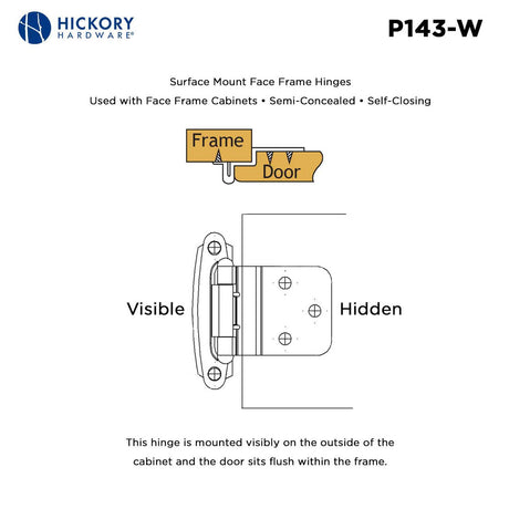 White Self Closing Face Mount 3/8" Inset Cabinet Hinge from Hickory Hardware Part Number P143-W