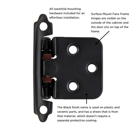 Black Self Closing Face Mount Variable Overlay Cabinet Hinge from Hickory Hardware Part Number P144-BL