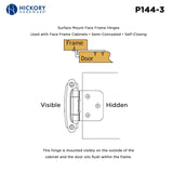 Polished Brass Self Closing Face Mount Variable Overlay Cabinet Hinge from Hickory Hardware Part Number P144-3