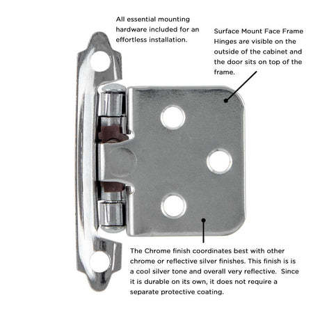 Polished Chrome Self Closing Face Mount Variable Overlay Cabinet Hinge from Hickory Hardware Part Number P144-26