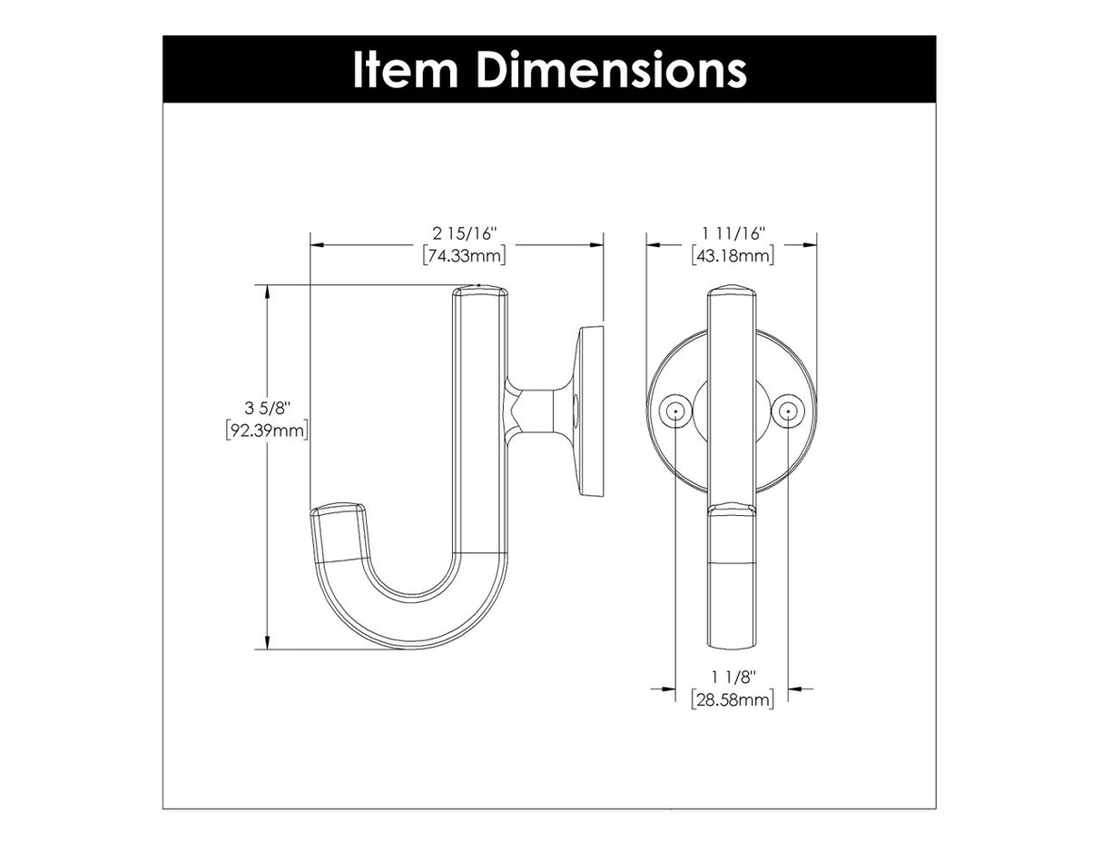 HICKORY Woodward 1-1/8" Center to Center Wall Hook - Matte Black H077888-MB