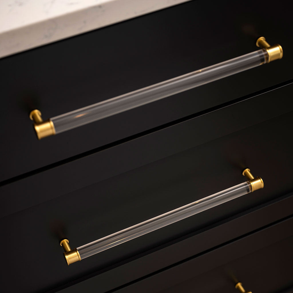 Hickory Midway Handle on Black Drawers