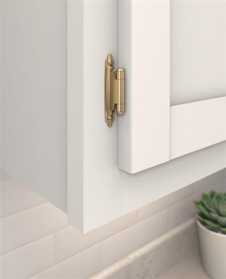 AMEROCK Self Closing Face Mount 3/8" Inset Cabinet Hinge (pair) in Champagne Bronze BPR3428CZ Mounted