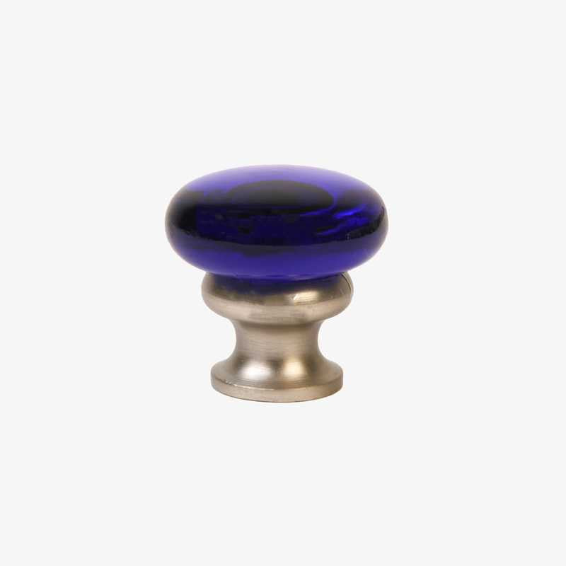 LEWIS DOLIN Glass 1-1/4" Mushroom Cabinet Knob - Transparent Cobalt / Brushed Nickel 37-101