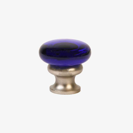 LEWIS DOLIN Glass 1-1/4" Mushroom Cabinet Knob - Transparent Cobalt / Brushed Nickel 37-101
