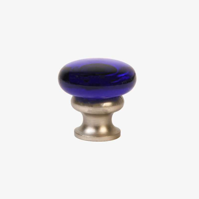 LEWIS DOLIN Glass 1-1/4" Mushroom Cabinet Knob - Transparent Cobalt / Brushed Nickel 37-101