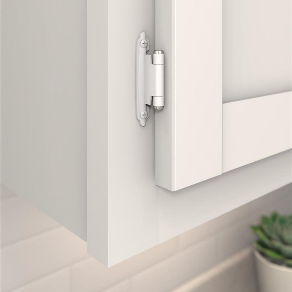AMEROCK Self Closing Face Mount Variable Overlay Cabinet Hinge (pair) in White with Chrome Ends BPR3429W Mounted