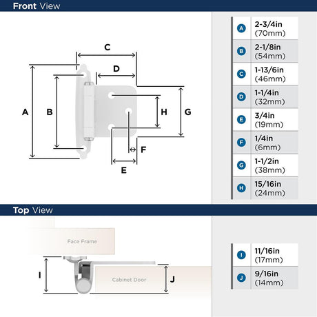 AMEROCK Self Closing Face Mount Variable Overlay Cabinet Hinge (pair) in White with Chrome Ends BPR3429W Specs