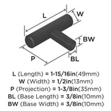 AMEROCK Bar Pulls 1-15/16" Length Cabinet T-Knob in Matte Black