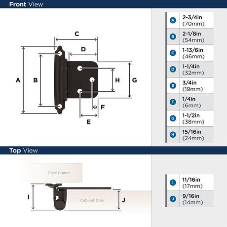 AMEROCK Self Closing Face Mount Variable Overlay Cabinet Hinge (pair) in Oil Rubbed Bronze BPR3429ORB Specs