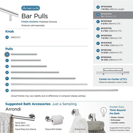 AMEROCK Bar Pulls Cabinet Handle in Polished Chrome