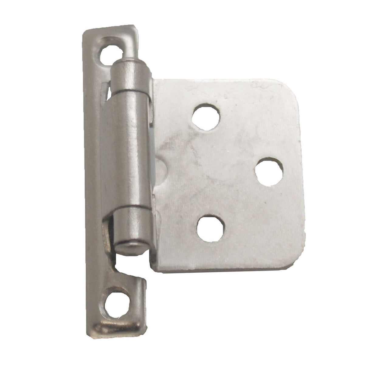 Top View of a Satin Nickel Self Closing Face Mount Variable Overlay Cabinet Hinge from Richelieu BP234195