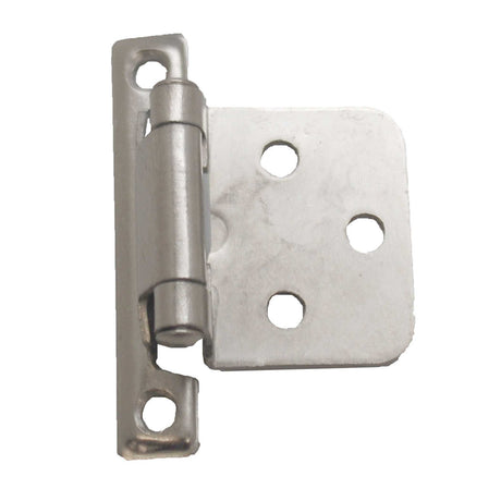 Top View of a Satin Nickel Self Closing Face Mount Variable Overlay Cabinet Hinge from Richelieu BP234195