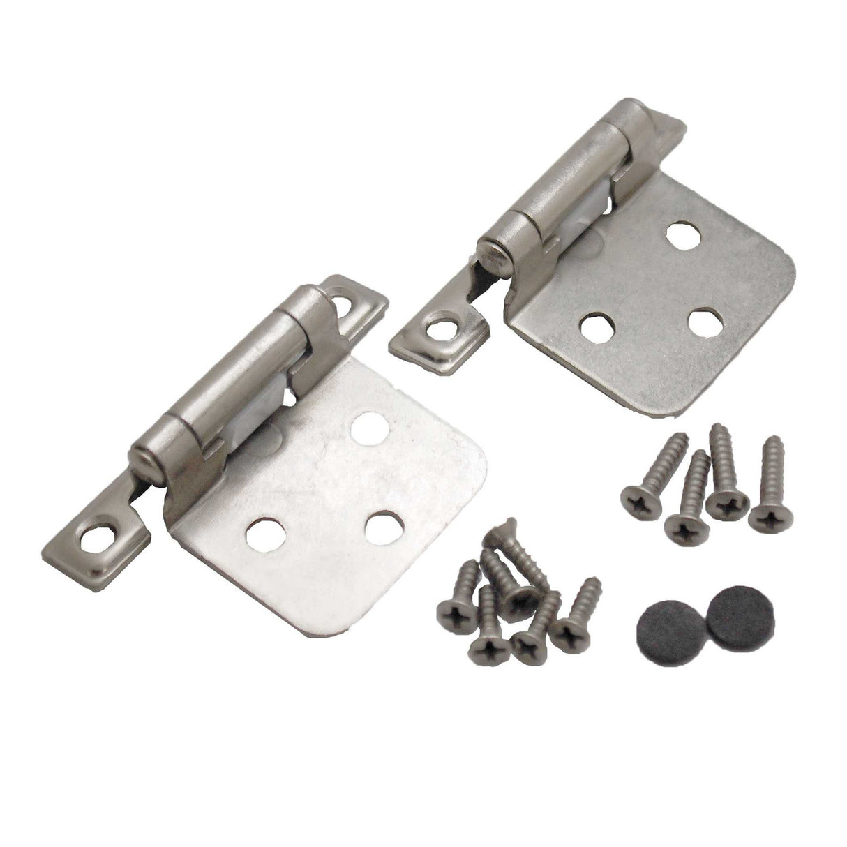 Pair of a Satin Nickel Self Closing Face Mount Variable Overlay Cabinet Hinge from Richelieu BP234195