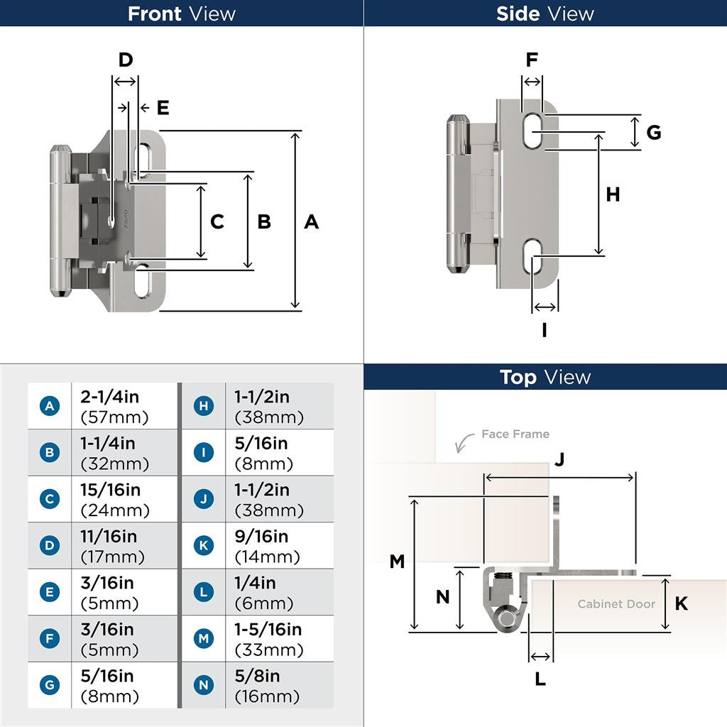AMEROCK Self Closing Partial Wrap 1/4" Overlay Cabinet Hinge (pair) in Polished Chrome BPR756626 Specs