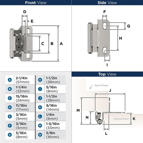 AMEROCK Self Closing Partial Wrap 1/4" Overlay Cabinet Hinge (pair) in Polished Chrome BPR756626 Specs