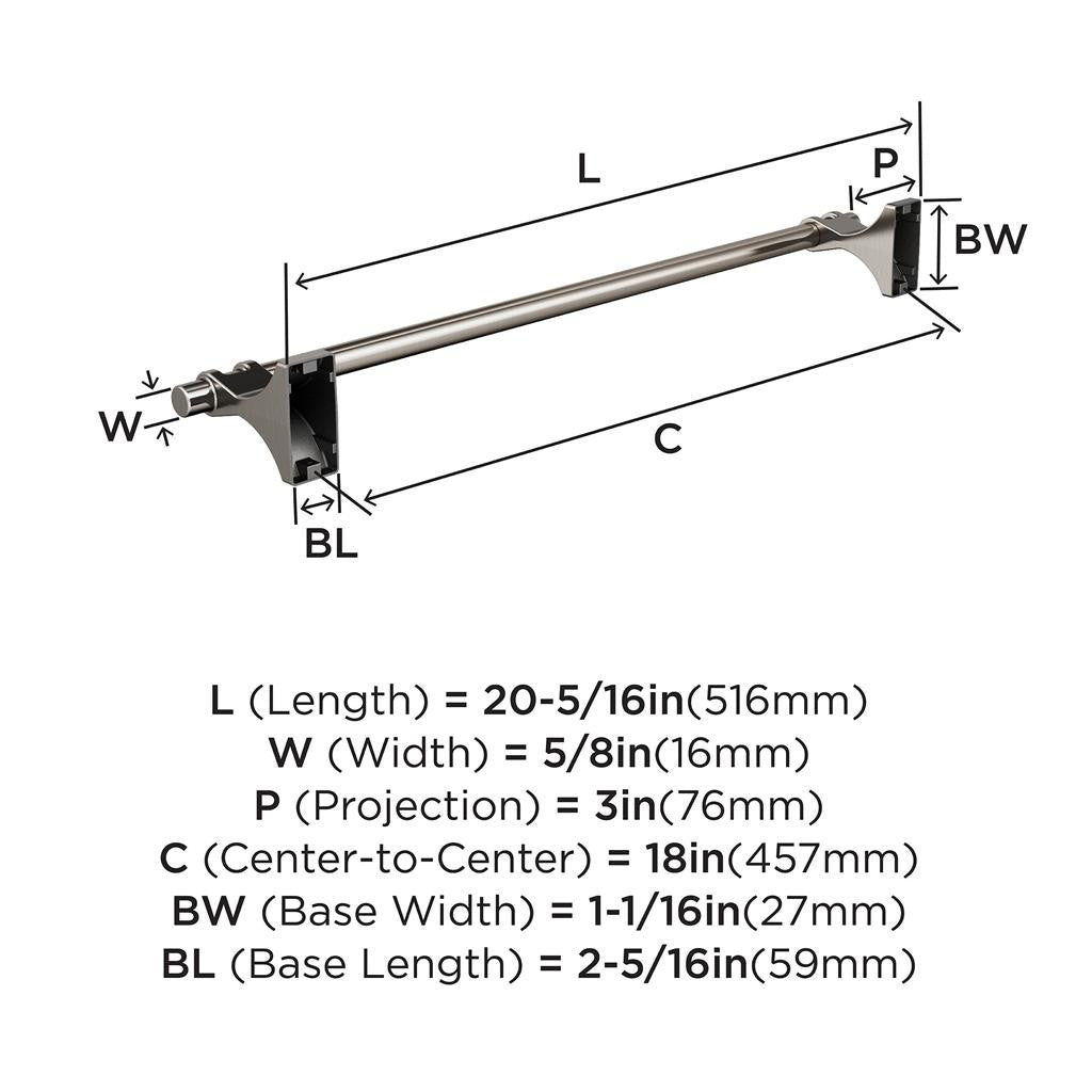 Satin Nickel 18" Towel Bar from Amerock's Davenport Collection BH36053G10 Specs