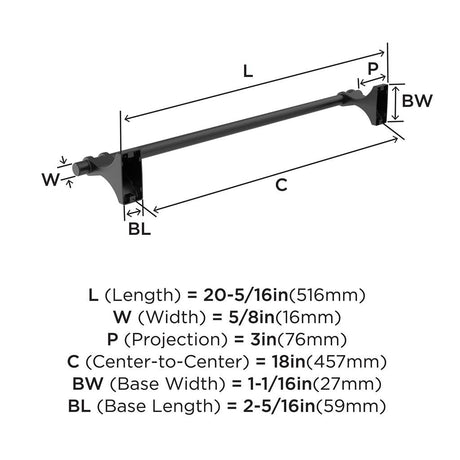 Matte Black 18" Towel Bar from Amerock's Davenport Collection BH36053MB Specs