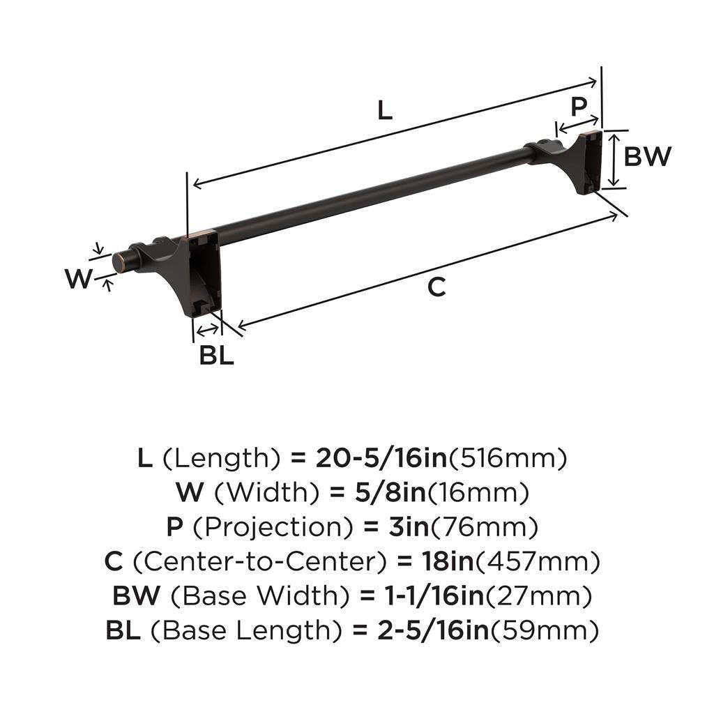 Oil Rubbed Bronze 18" Towel Bar from Amerock's Davenport Collection BH36053ORB Hardware Specs