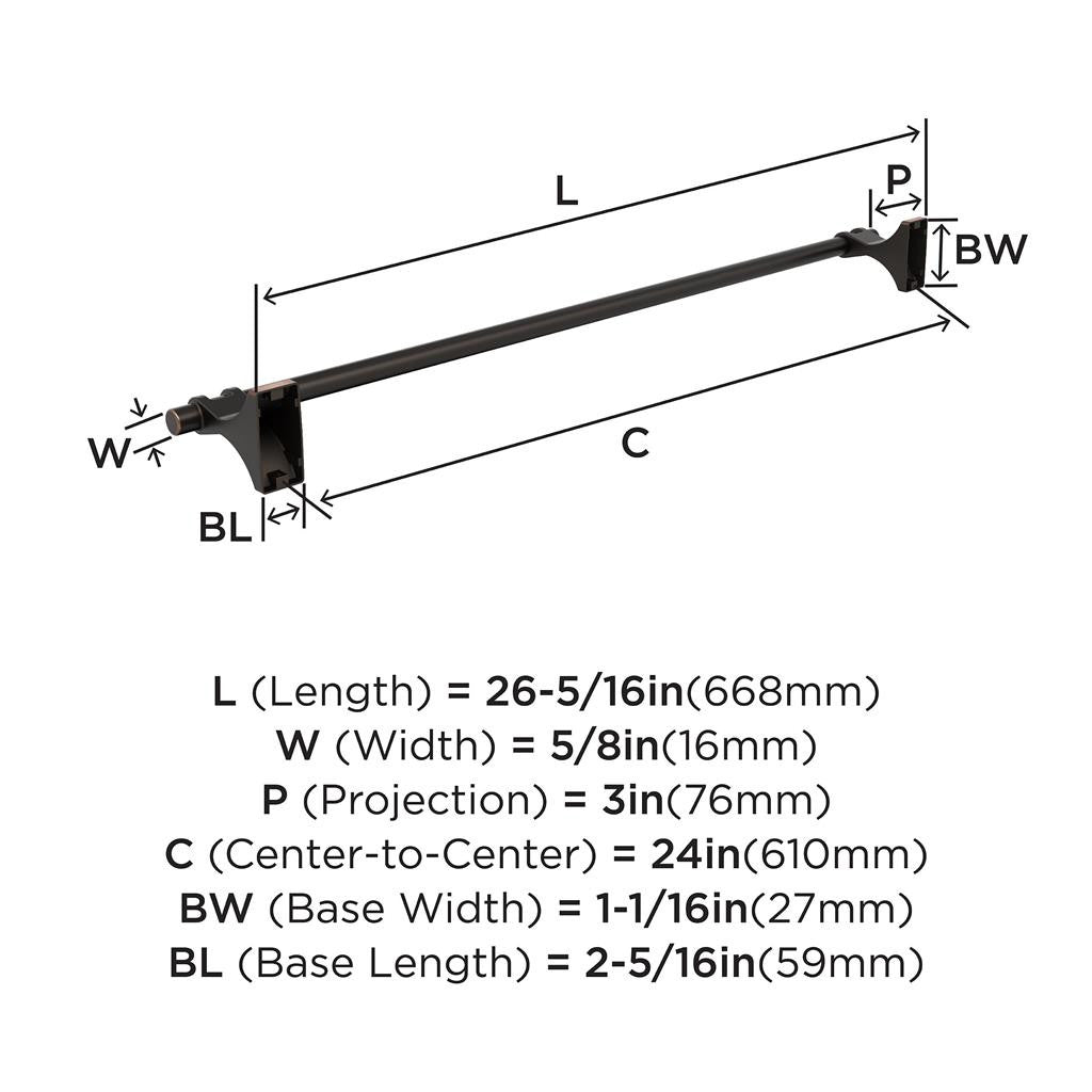 Oil Rubbed Bronze 24" Towel Bar from Amerock's Davenport Collection BH36054ORB Specs