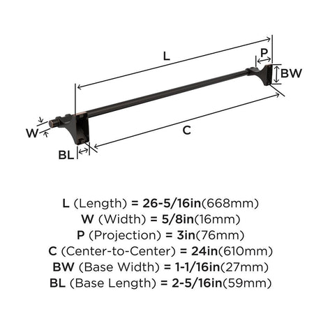Oil Rubbed Bronze 24" Towel Bar from Amerock's Davenport Collection BH36054ORB Specs