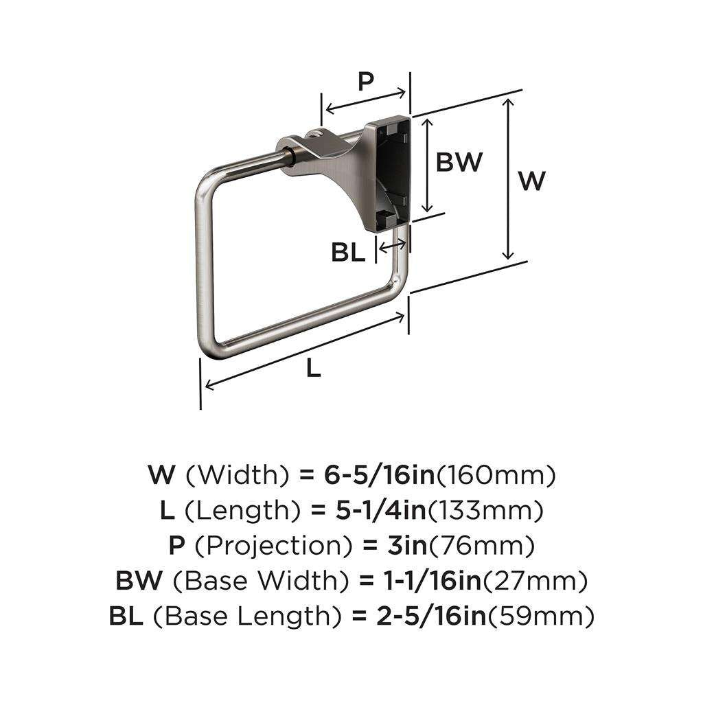 Brushed Nickel Towel Ring from Amerock's Davenport Collection BH36052G10 Specs