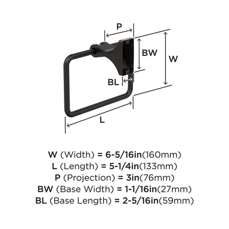 Oil Rubbed Bronze Towel Ring from Amerock's Davenport Collection BH36052ORB Specs