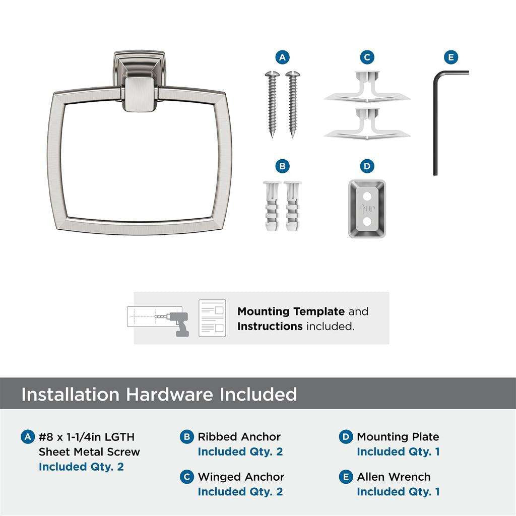 AMEROCK Revitalize 7-1/8" Long Hanging Towel Ring in Brushed Nickel BH36032G10