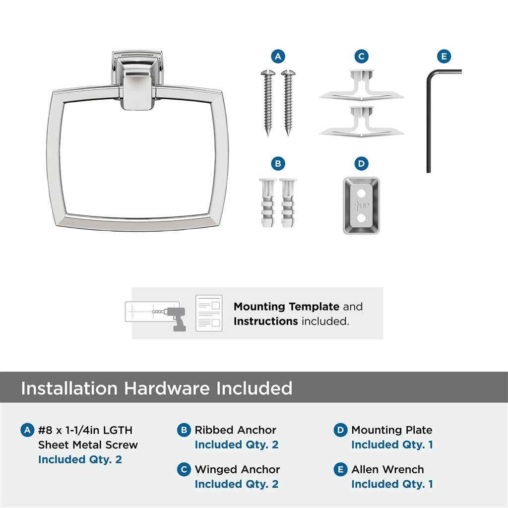 AMEROCK Revitalize 7-1/8" Long Hanging Towel Ring in Polished Chrome BH3603226