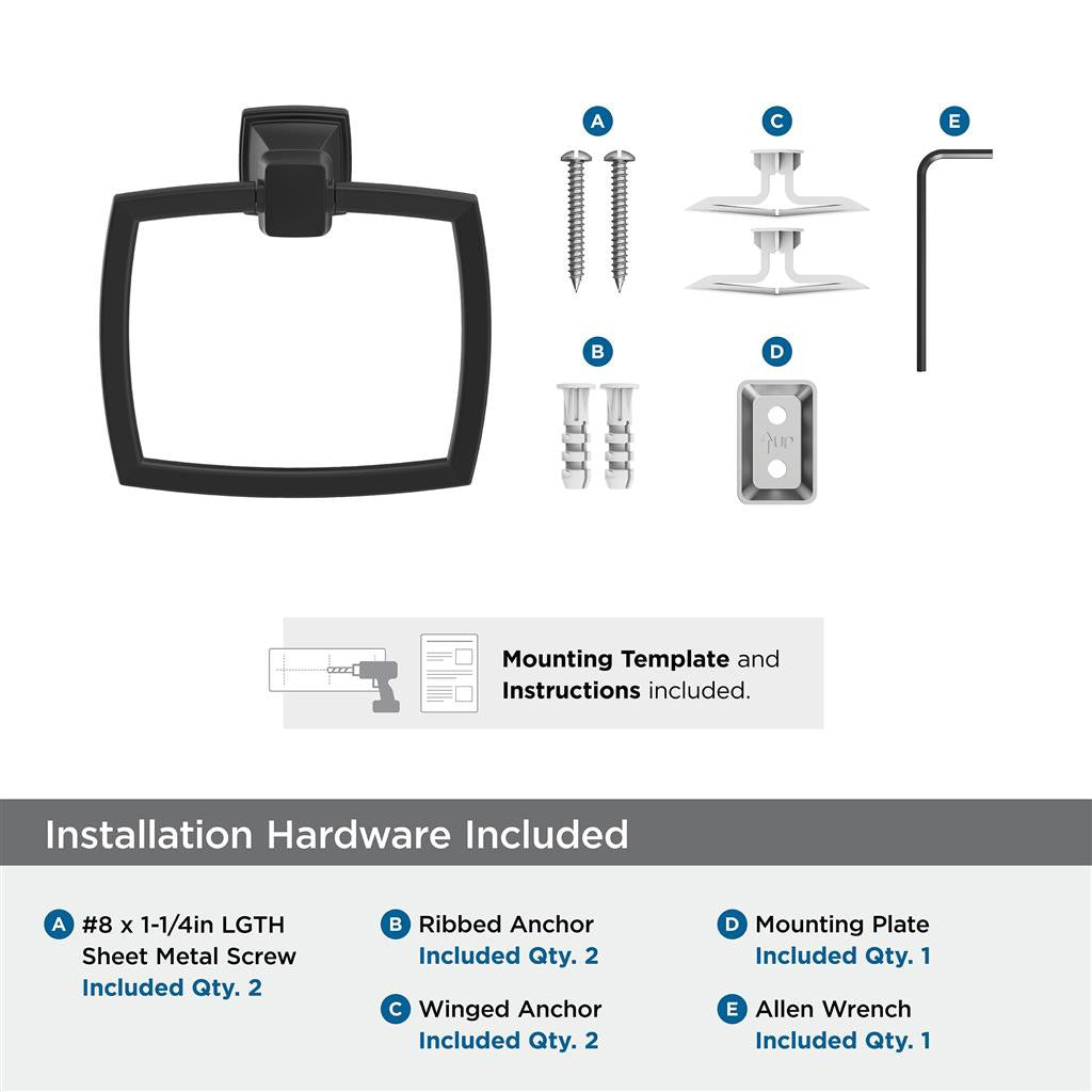 AMEROCK Revitalize 7-1/8" Long Hanging Towel Ring in Matte Black BH36032MB