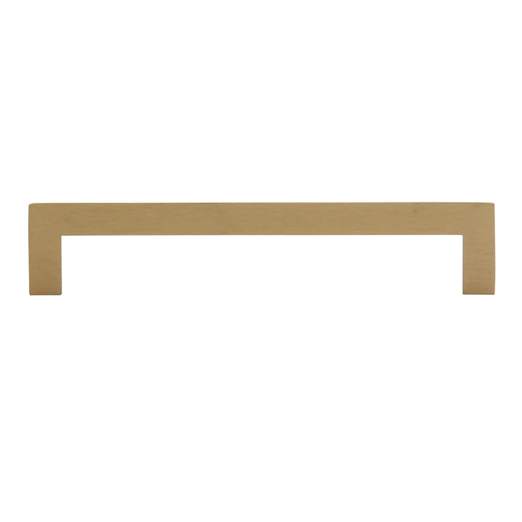 Side View of a Satin Brass 128mm Square Handle Cabinet Pull from Amerfit Hardware A2060-128SB