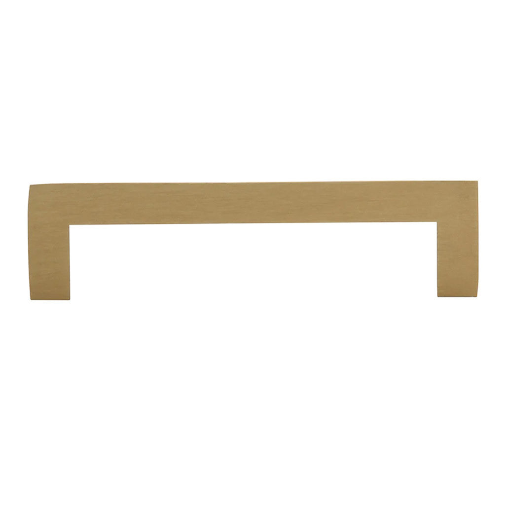 Side View of a Satin Brass 96mm Square Handle Cabinet Pull from Amerfit Hardware A2060-96SB