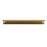 Front View of a Satin Brass 170mm Edge Cabinet Pull from Amerfit Hardware P1001-170SB