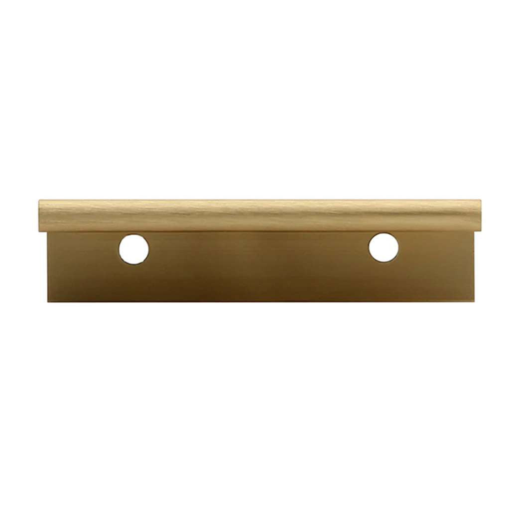 Front View of a Satin Brass 75mm Edge Cabinet Pull from Amerfit Hardware P1001-75SB