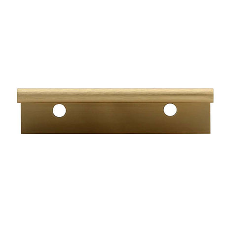 Front View of a Satin Brass 75mm Edge Cabinet Pull from Amerfit Hardware P1001-75SB