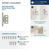 AMEROCK 3/4" Door Thick Full Inset Partial Wrap Cabinet Hinge in Satin Nickel PK3180TBG10 What's Included