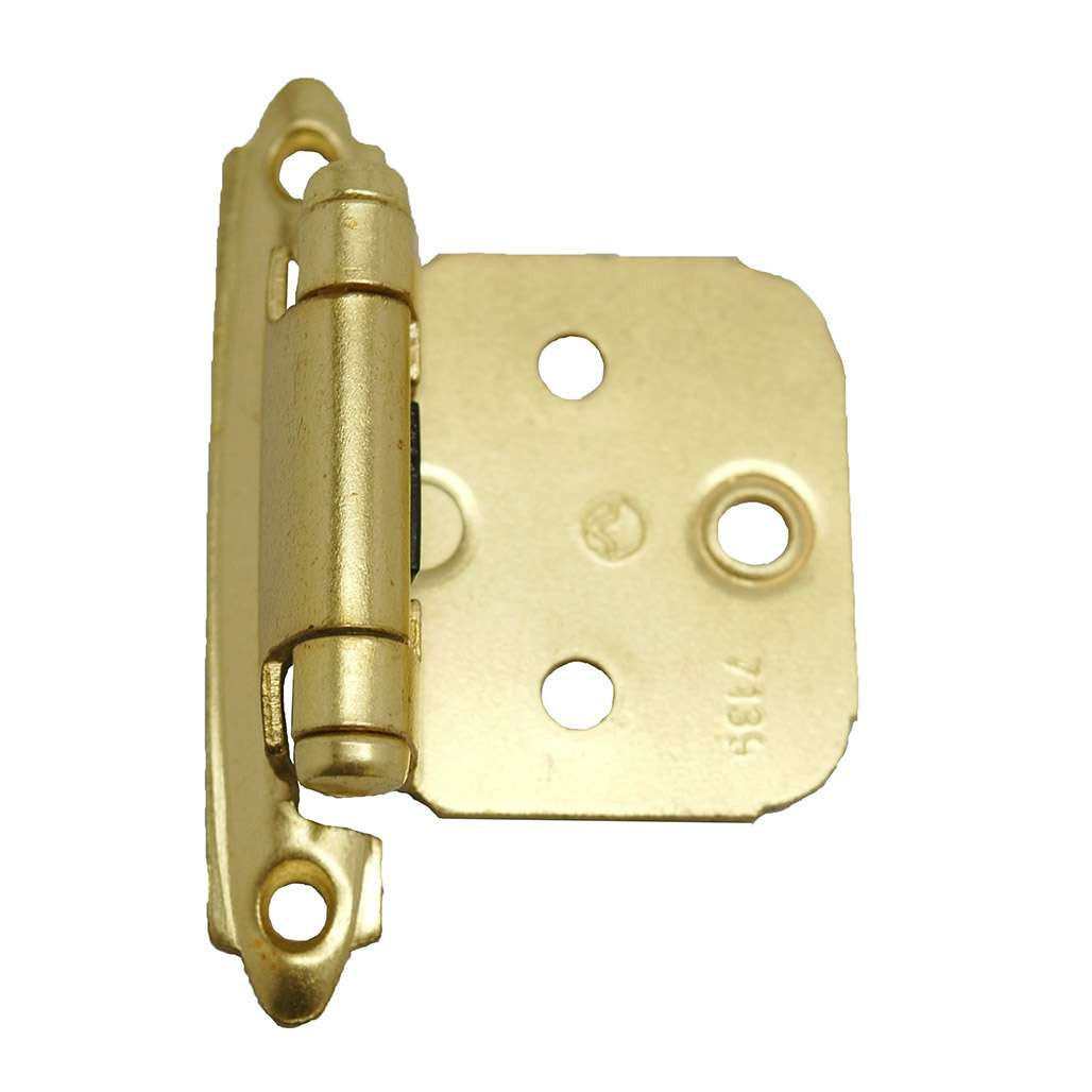 Top View of a Polished Brass Variable Flush Overlay Face Mount Cabinet Hinge from Amerock 7139-3