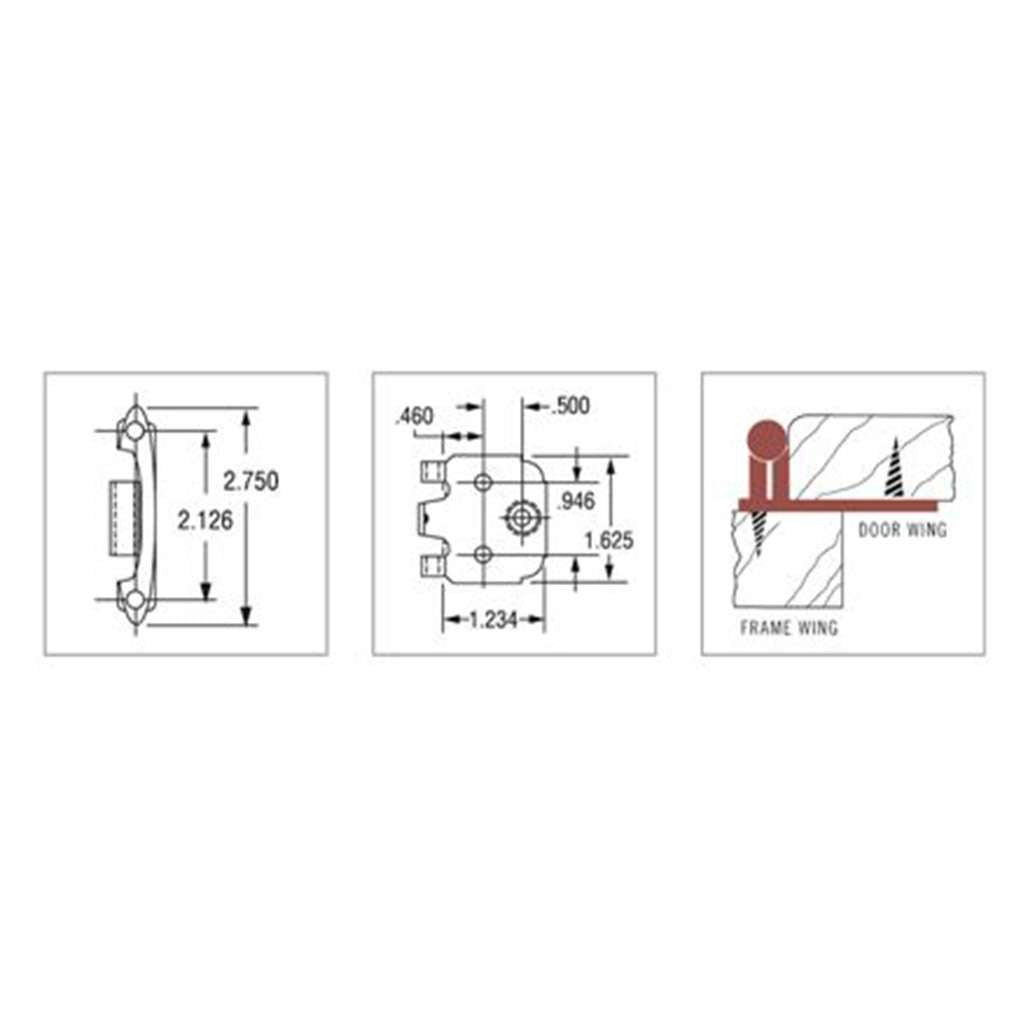 Technical Drawings of a Polished Brass Variable Flush Overlay Face Mount Cabinet Hinge from Amerock 7139-3