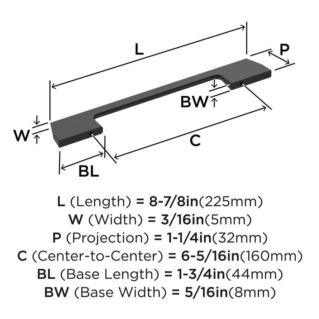AMEROCK Angle Cabinet Handle Pull in Matte Black 160mm BP37304MB Specs
