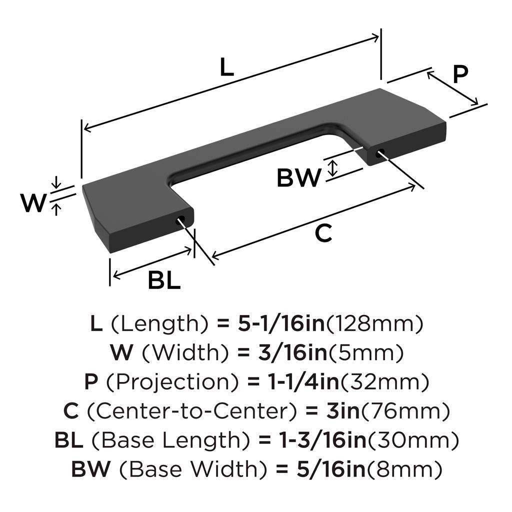 AMEROCK Angle Cabinet Handle Pull in Matte Black 3" BP37299MB Specs