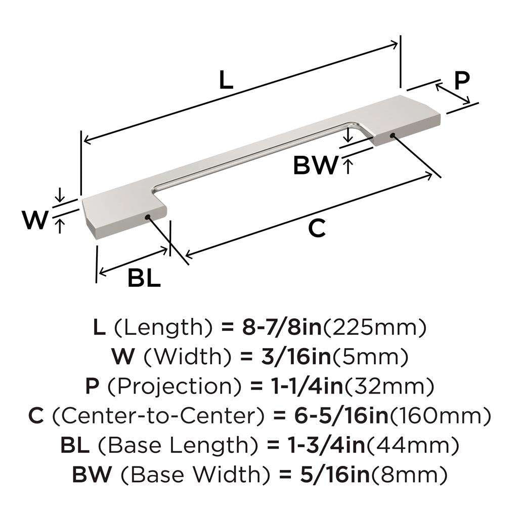 AMEROCK Angle Cabinet Handle Pull in Satin Nickel 160mm BP37304G10 Specs