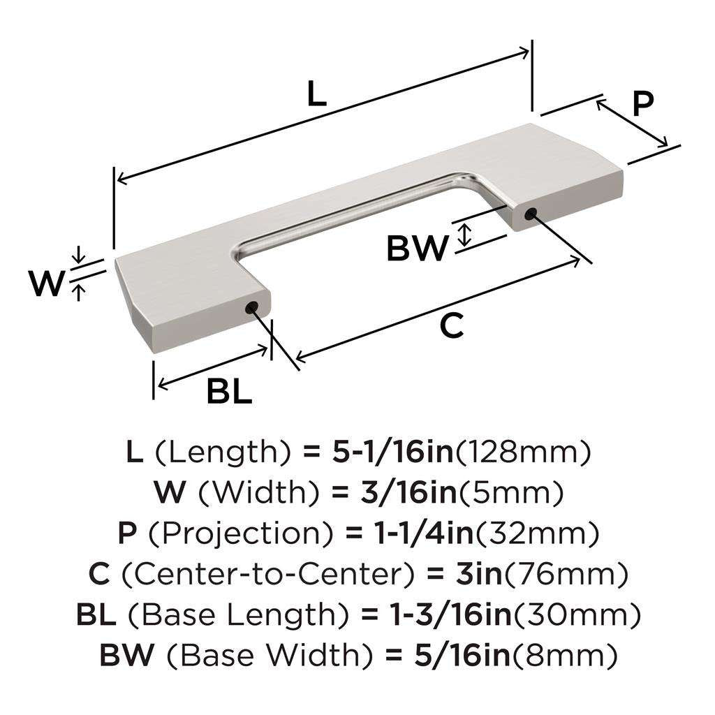 AMEROCK Angle Cabinet Handle Pull in Satin Nickel 3" BP37299G10 Specs