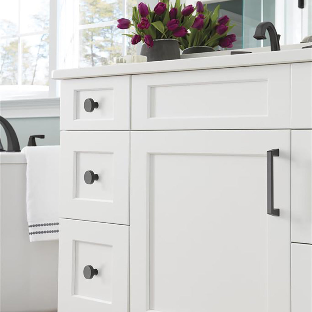 Amerock Blackrock Handle Pull in Black Bronze 128mm BP55277BBR in White Bathroom