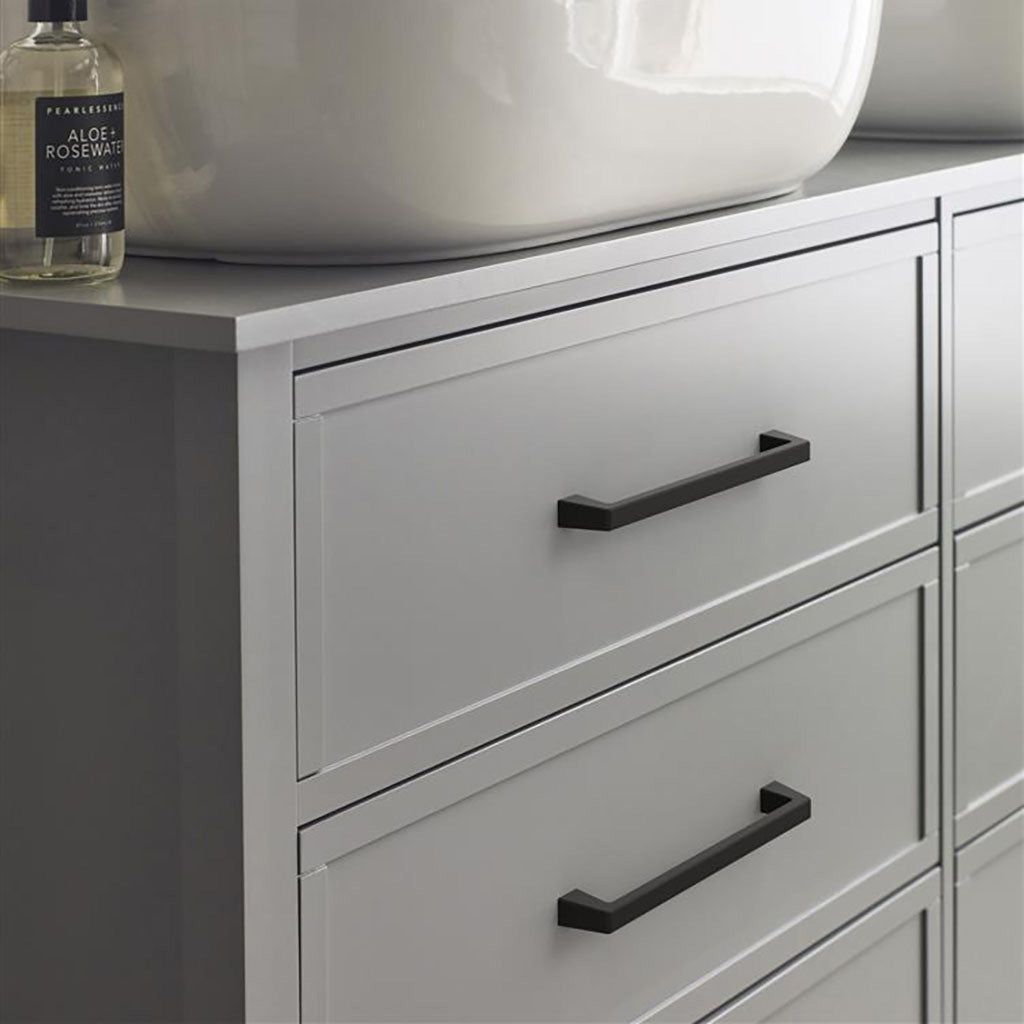 Amerock Blackrock Handle Pull in Black Bronze 203mm BP55282BBR on Gray Drawer