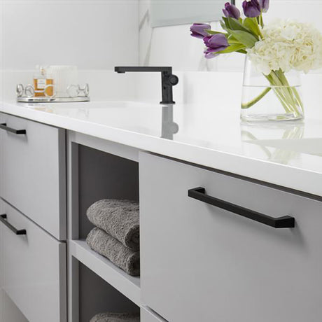 Amerock Blackrock Handle Pull in Black Bronze 256mm BP55283BBR in Gray Bathroom