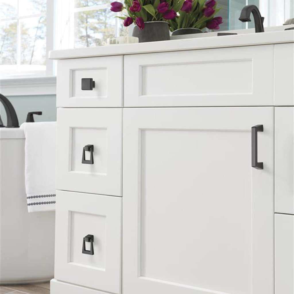 Amerock Blackrock Handle Pull in Black Bronze 3" BP55275BBR in White Bathroom