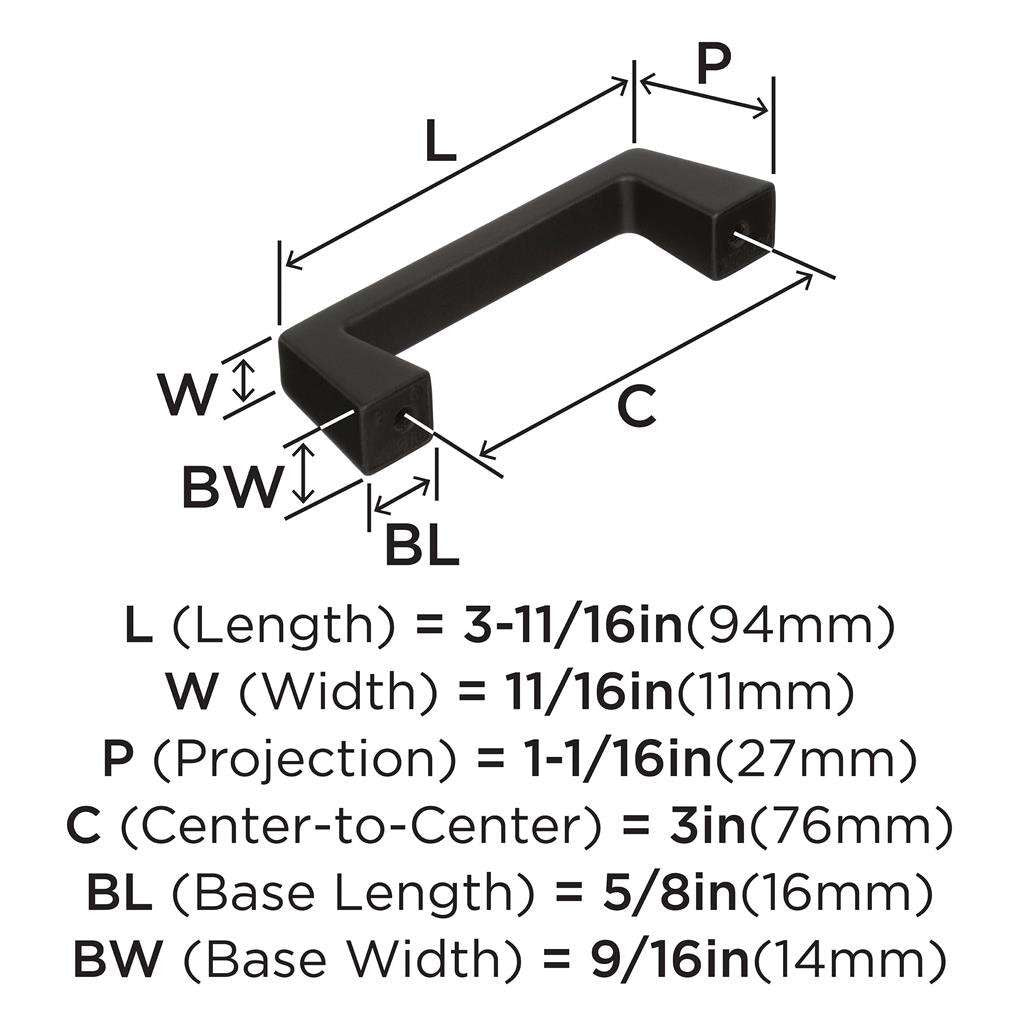 Amerock Blackrock Handle Pull in Black Bronze 3" BP55275BBR Specs